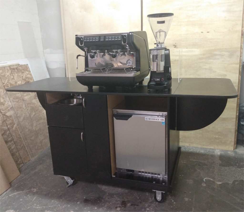 classic 4 foot espresso cart with slide out hand sink
