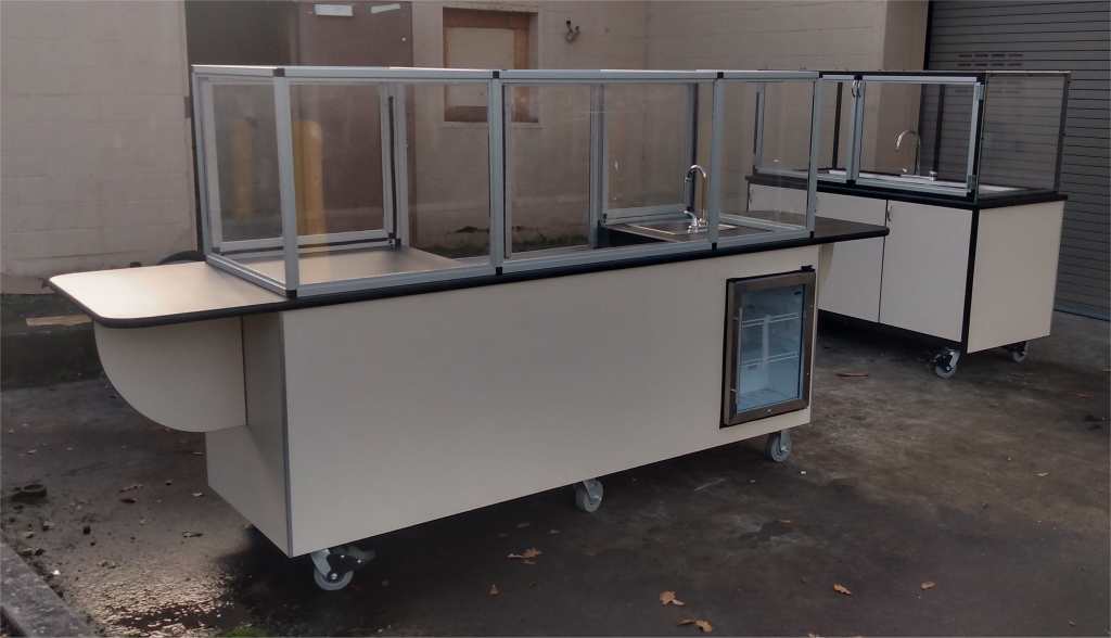 8 foot custom espresso cart with plexiglass and aluminum enclosure