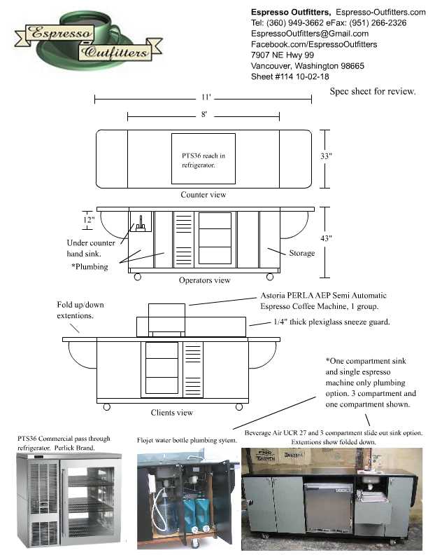 display espresso and food cart specifications