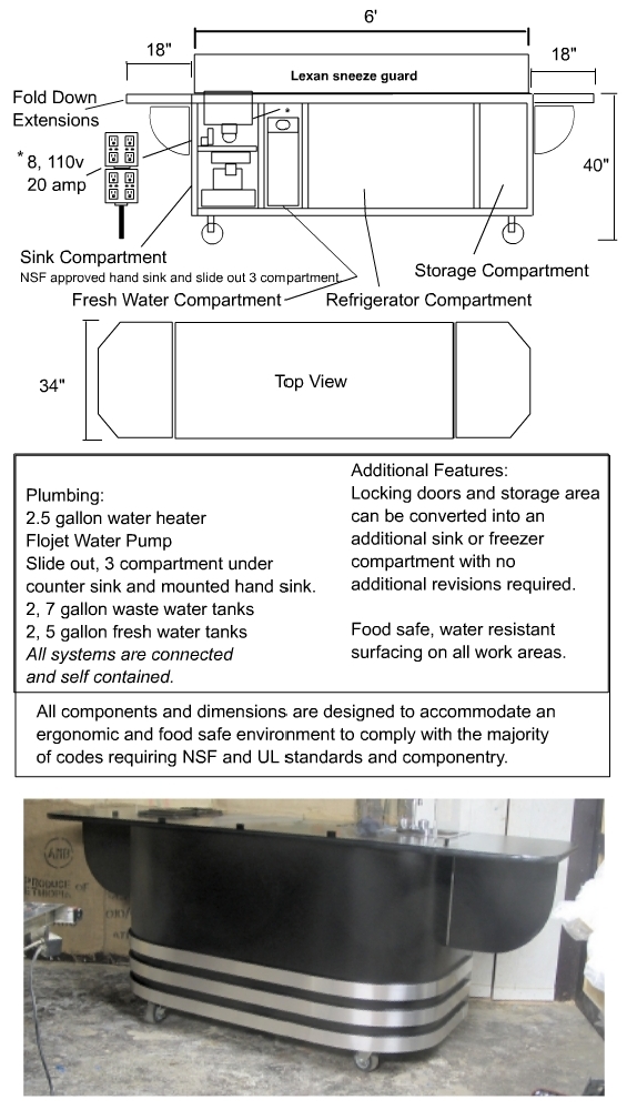 6 foot food service cart specifications